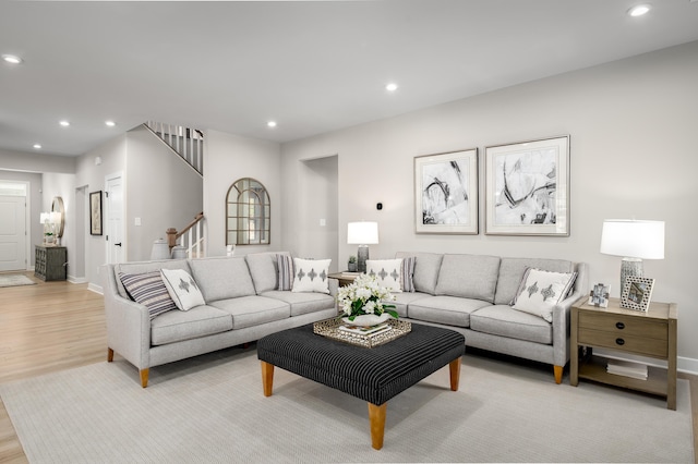 7059 Fairway Ridge Rd, Roanoke, VA 24018 - living room featuring light wood-type flooring, recessed lighting, and stairway