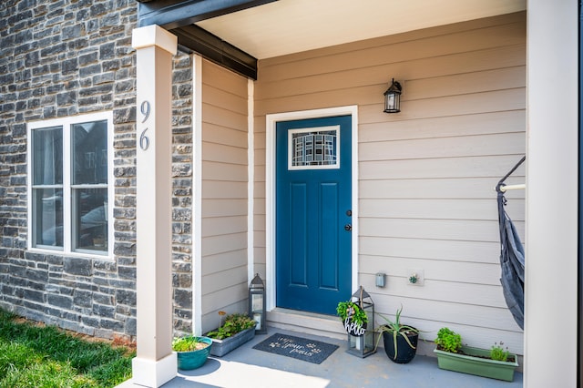 96 Melissa Ln, Lynchburg, VA 24502 - entrance to property featuring stone siding and covered porch