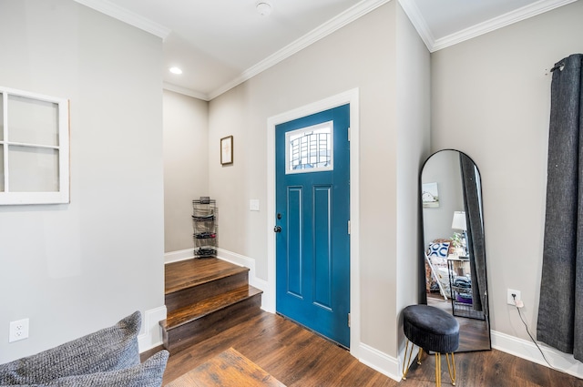 96 Melissa Ln, Lynchburg, VA 24502 - entryway featuring dark wood-style flooring, crown molding, stairway, and recessed lighting