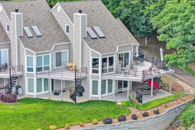 1230 Nature Ln Unit 1, Union Hall, VA 24176 - rear view of house featuring a chimney, roof with shingles, a patio, and a lawn