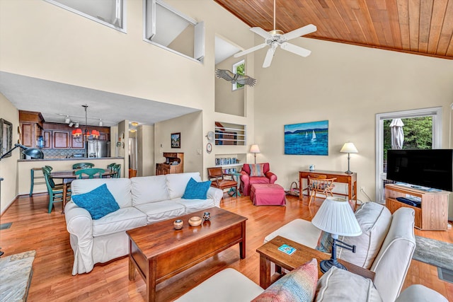 1230 Nature Ln Unit 1, Union Hall, VA 24176 - living area with wooden ceiling, ceiling fan, light wood-style floors, a chandelier, and lofted ceiling