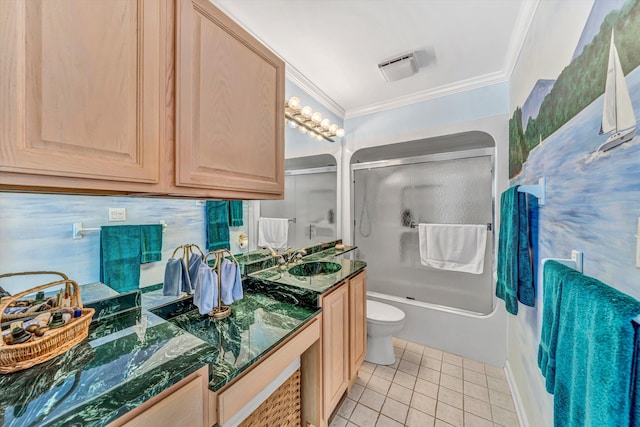 1230 Nature Ln Unit 1, Union Hall, VA 24176 - full bath with crown molding, tile patterned flooring, vanity, and enclosed tub / shower combo