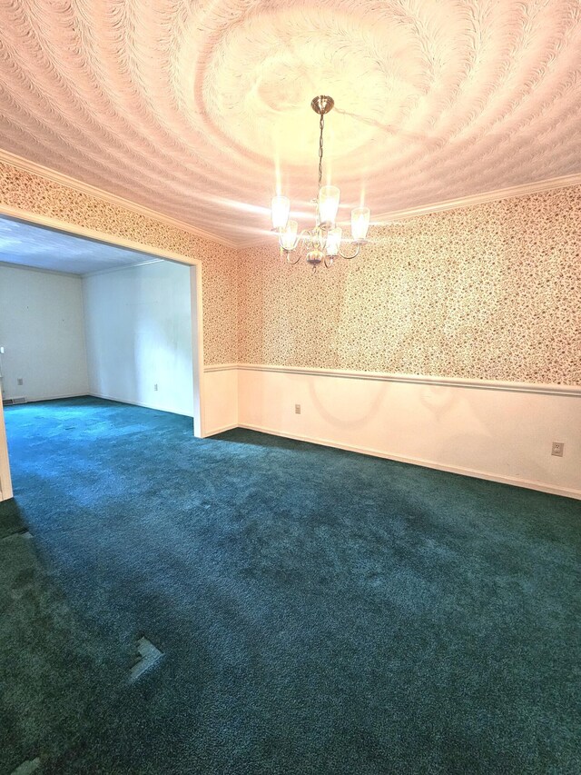 2633 Wood Warbler Ln, Roanoke, VA 24018 - carpeted spare room with wallpapered walls and a chandelier