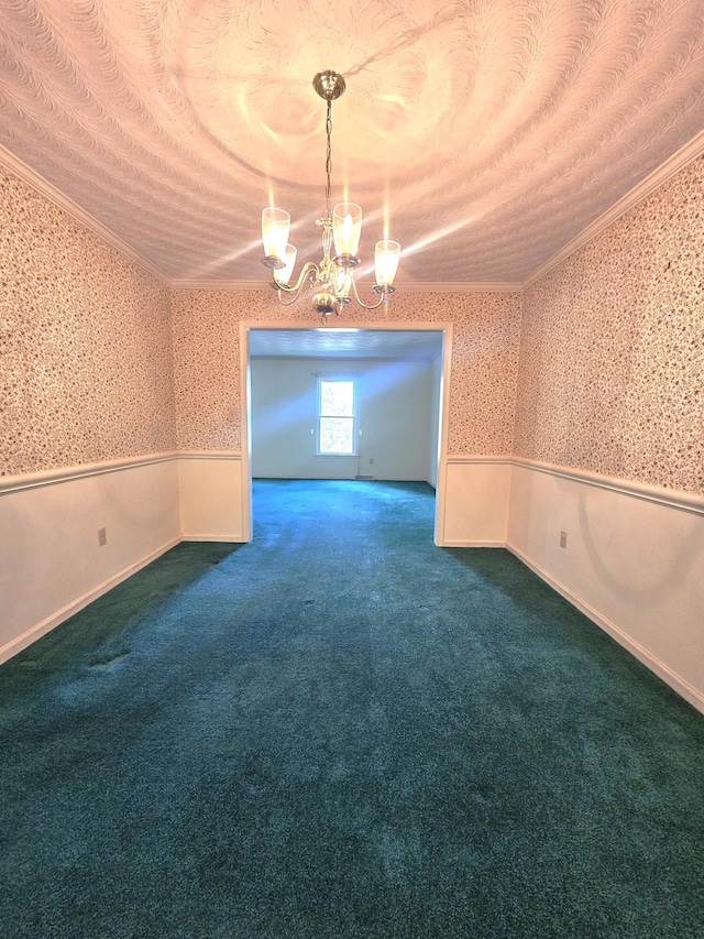 2633 Wood Warbler Ln, Roanoke, VA 24018 - carpeted empty room with wallpapered walls, a chandelier, wainscoting, and ornamental molding