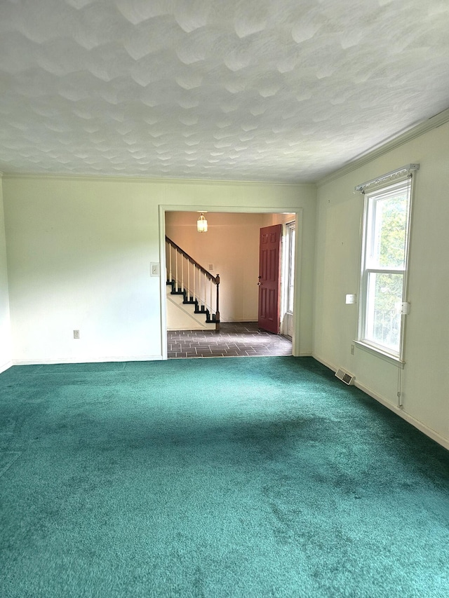 2633 Wood Warbler Ln, Roanoke, VA 24018 - carpeted spare room featuring stairs and a textured ceiling