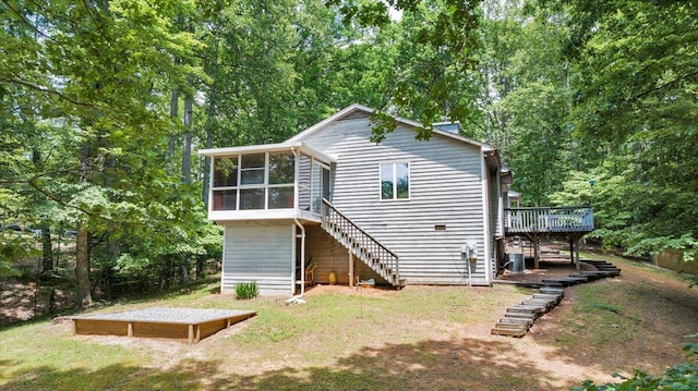 112 Sedgefield Ln, Vinton, VA 24179 - rear view of house with stairway, a sunroom, and a deck