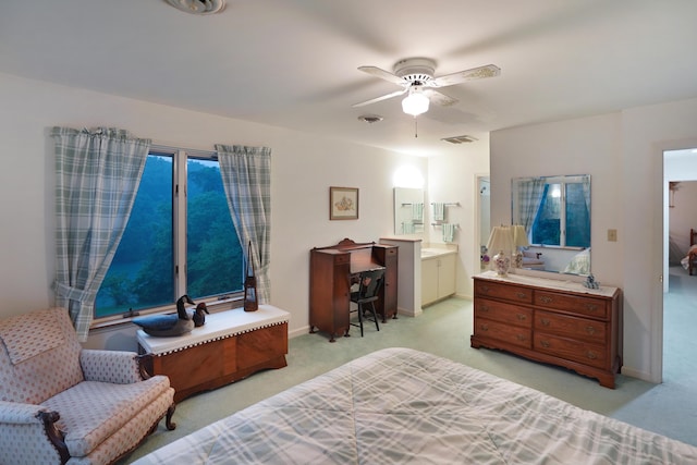 126 Windmere Trl, Moneta, VA 24121 - bedroom featuring light carpet, ensuite bath, and ceiling fan