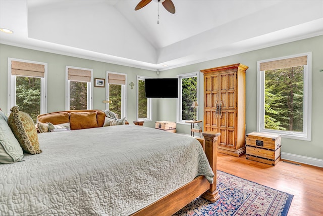 304 Blazing Ridge Dr Unit 0, Pittsville, VA 24139 - bedroom with multiple windows, lofted ceiling, light wood-style flooring, recessed lighting, and a ceiling fan