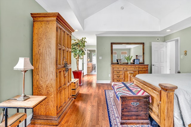 304 Blazing Ridge Dr Unit 0, Pittsville, VA 24139 - bedroom with dark wood-style flooring, vaulted ceiling, recessed lighting, and crown molding