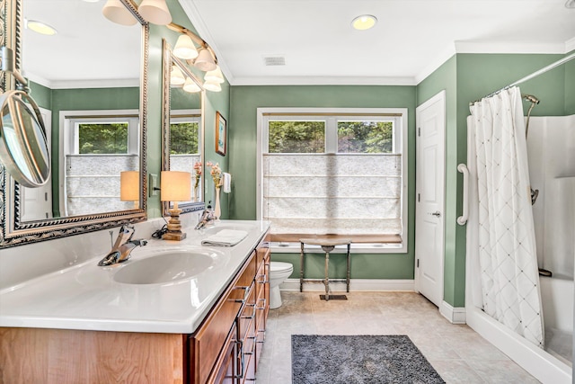 304 Blazing Ridge Dr Unit 0, Pittsville, VA 24139 - full bathroom with double vanity, crown molding, a shower with shower curtain, recessed lighting, and tile patterned floors