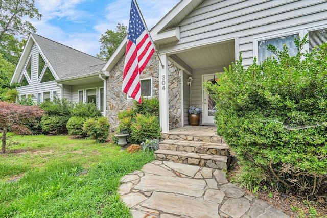 304 Blazing Ridge Dr Unit 0, Pittsville, VA 24139 - view of exterior entry featuring stone siding and a porch