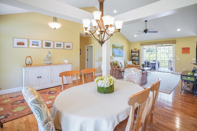 414 Augusta Way, Wirtz, VA 24184 - dining area with a ceiling fan, light wood-style floors, recessed lighting, a chandelier, and high vaulted ceiling