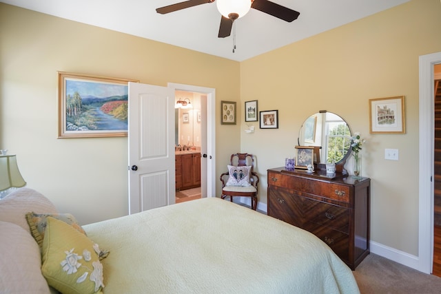 414 Augusta Way, Wirtz, VA 24184 - bedroom with ensuite bathroom, a ceiling fan, and carpet flooring