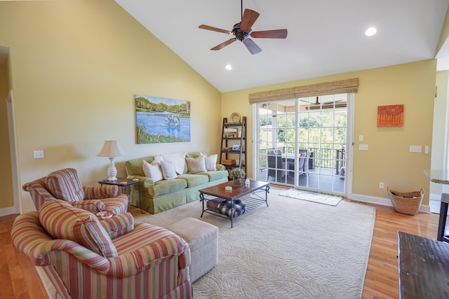 414 Augusta Way, Wirtz, VA 24184 - living room featuring wood finished floors, ceiling fan, recessed lighting, and high vaulted ceiling