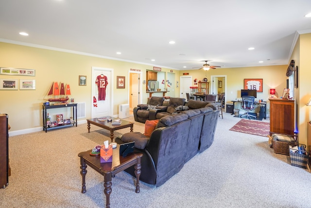 414 Augusta Way, Wirtz, VA 24184 - carpeted living area featuring recessed lighting, ornamental molding, and a ceiling fan