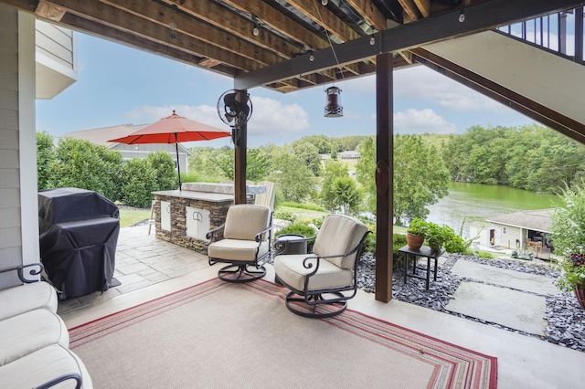 414 Augusta Way, Wirtz, VA 24184 - view of patio featuring area for grilling and a water view