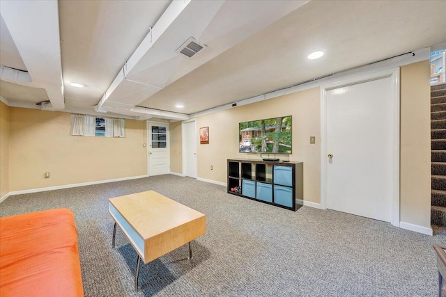 2702 Yellow Mountain Rd SE, Roanoke, VA 24014 - carpeted living room with stairs and recessed lighting