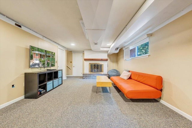 2702 Yellow Mountain Rd SE, Roanoke, VA 24014 - living area featuring carpet floors and a brick fireplace