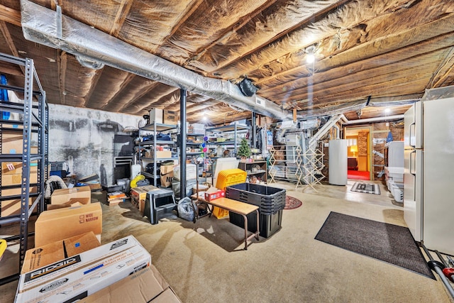 716 Arcadia Cir, Vinton, VA 24179 - unfinished basement featuring freestanding refrigerator and gas water heater