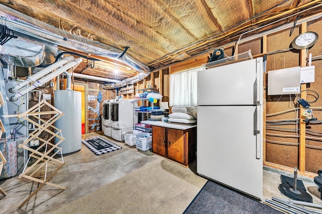 716 Arcadia Cir, Vinton, VA 24179 - below grade area featuring freestanding refrigerator, water heater, and washer / clothes dryer