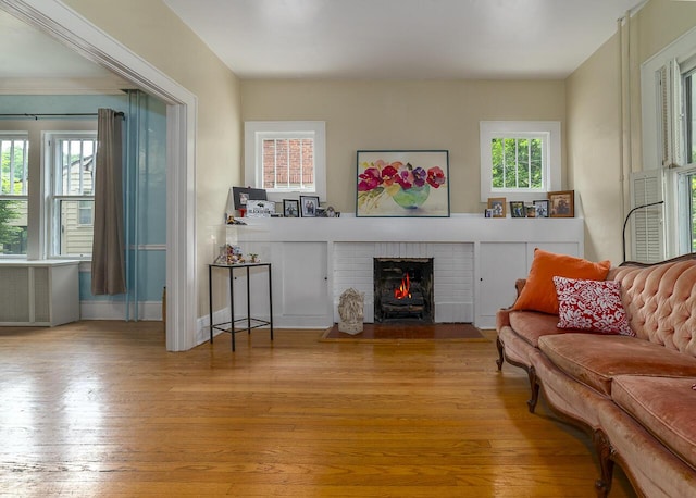 2506 Rosalind Ave SW, Roanoke, VA 24014 - living area with hardwood / wood-style flooring, a fireplace, and radiator
