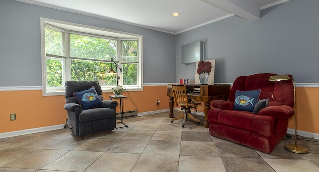2506 Rosalind Ave SW, Roanoke, VA 24014 - sitting room featuring ornamental molding, baseboard heating, tile patterned flooring, and recessed lighting
