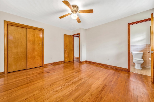 4362 Fontaine Cir, Roanoke, VA 24018 - unfurnished bedroom featuring light wood-type flooring, a closet, ensuite bathroom, and a ceiling fan