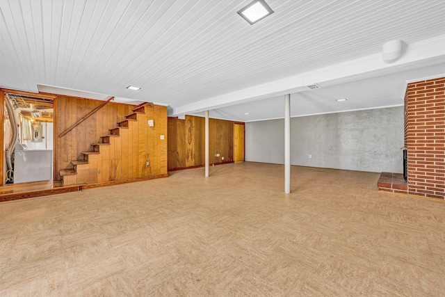 4362 Fontaine Cir, Roanoke, VA 24018 - finished below grade area with stairs, wooden walls, and carpet flooring