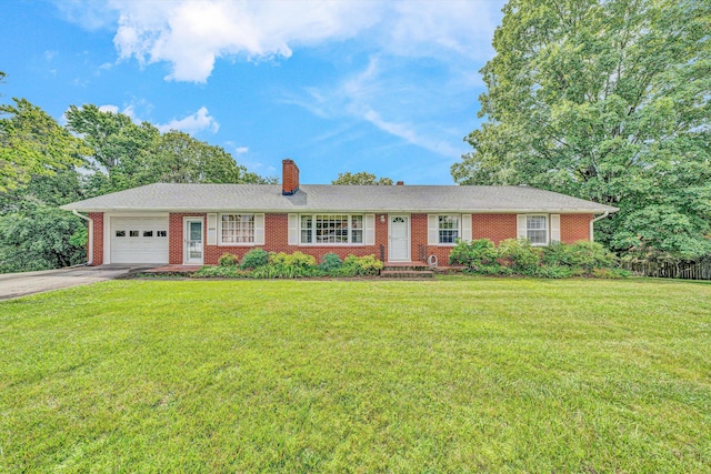 4362 Fontaine Cir, Roanoke, VA 24018 - ranch-style home with an attached garage, driveway, brick siding, and a chimney