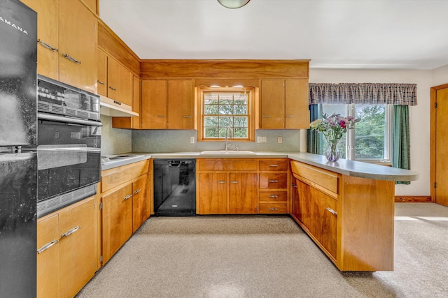 4362 Fontaine Cir, Roanoke, VA 24018 - kitchen featuring black appliances, a peninsula, healthy amount of natural light, and backsplash