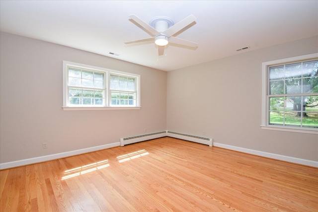 115 Bartley Dr, Salem, VA 24153 - empty room with light wood-style floors, a ceiling fan, and a baseboard radiator