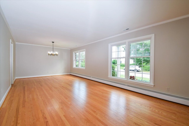 115 Bartley Dr, Salem, VA 24153 - unfurnished room with a chandelier, wood finished floors, crown molding, and a baseboard heating unit