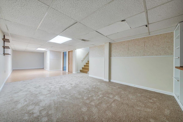 618 Gladies St NW, Roanoke, VA 24017 - finished below grade area with carpet, stairs, and a drop ceiling