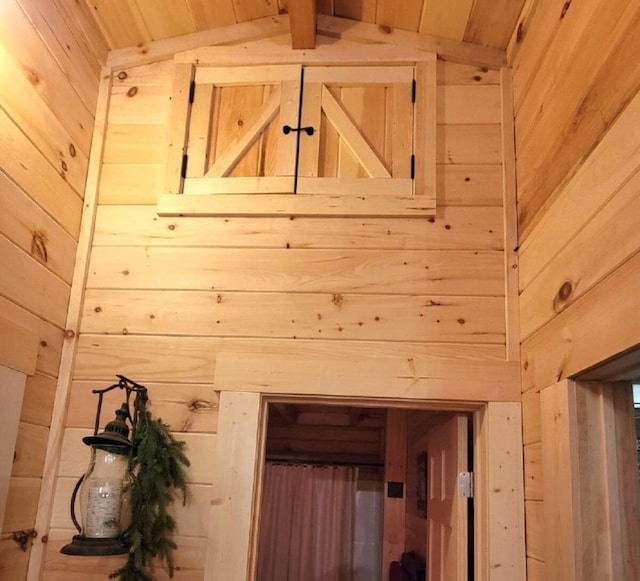 350 Sizer Ln, New Castle, VA 24127 - detailed view of wood walls and a wooden ceiling with exposed beams