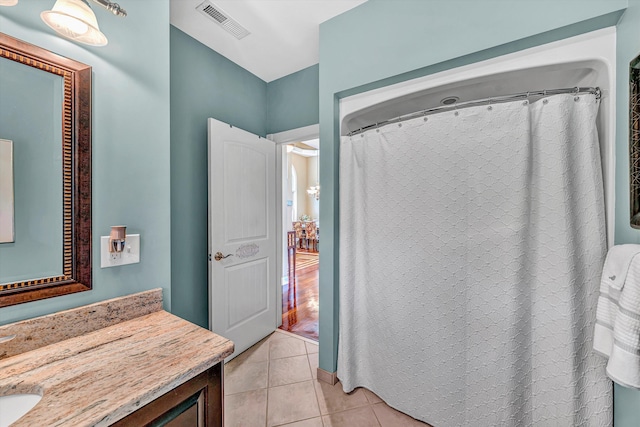 325 Bull Run Trl, Penhook, VA 24137 - bathroom with vanity, tile patterned flooring, and curtained shower