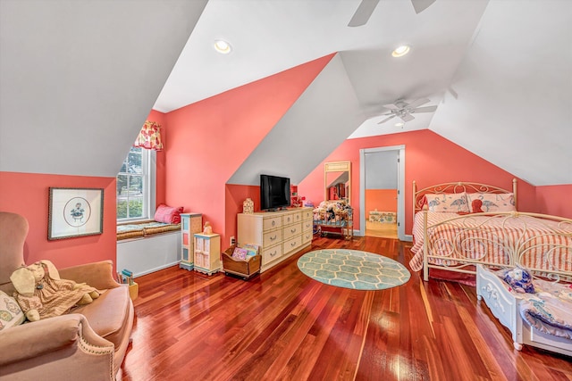 325 Bull Run Trl, Penhook, VA 24137 - bedroom featuring lofted ceiling, wood-type flooring, a ceiling fan, and recessed lighting