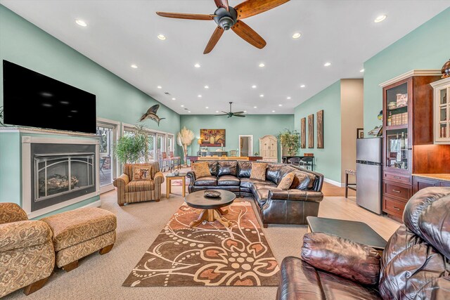 325 Bull Run Trl, Penhook, VA 24137 - living room with ceiling fan, recessed lighting, and a fireplace