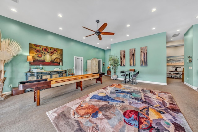 325 Bull Run Trl, Penhook, VA 24137 - game room featuring carpet, a ceiling fan, recessed lighting, and vaulted ceiling