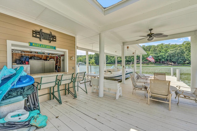 325 Bull Run Trl, Penhook, VA 24137 - wooden terrace with a water view and a ceiling fan