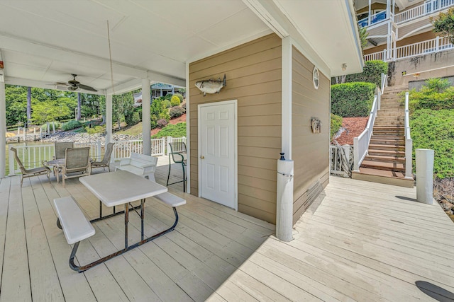 325 Bull Run Trl, Penhook, VA 24137 - wooden terrace with stairway, outdoor dining space, and ceiling fan