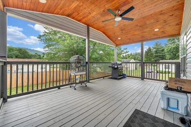 901 Samantha Cir, Roanoke, VA 24019 - wooden terrace with area for grilling and ceiling fan