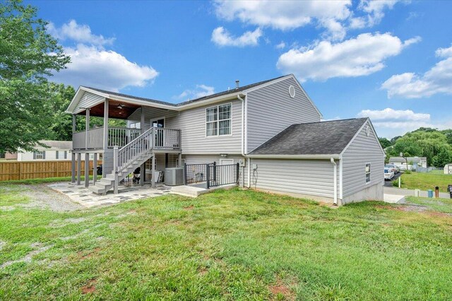 901 Samantha Cir, Roanoke, VA 24019 - rear view of property with stairway, a patio area, a shingled roof, ceiling fan, and a wooden deck
