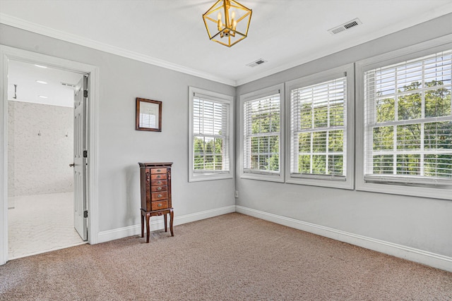 1258 Colby Dr, Forest, VA 24551 - unfurnished room featuring carpet floors, a chandelier, and ornamental molding