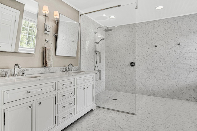 1258 Colby Dr, Forest, VA 24551 - full bath with a walk in shower, double vanity, recessed lighting, and ornamental molding