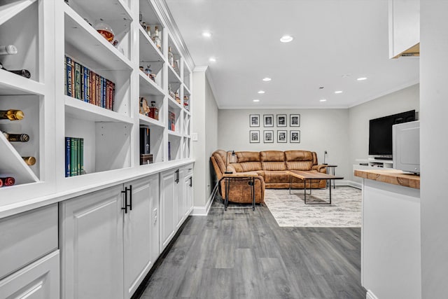 1258 Colby Dr, Forest, VA 24551 - living area featuring dark wood-type flooring, recessed lighting, and ornamental molding