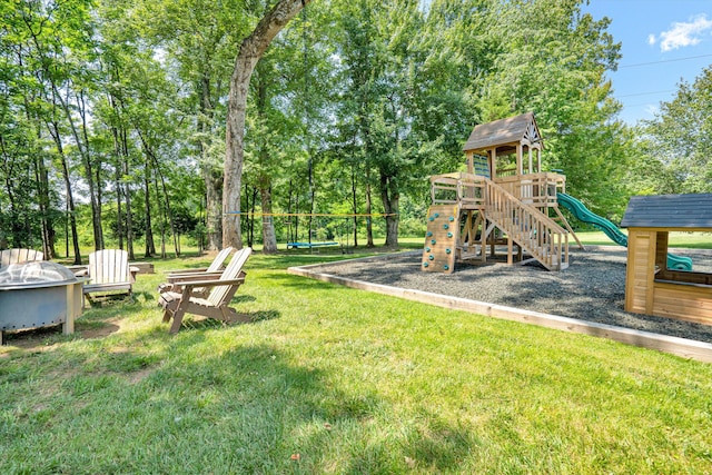 1258 Colby Dr, Forest, VA 24551 - view of grassy yard with a playground and view of wooded area