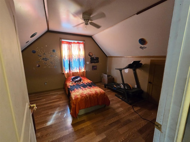 1213 Tazewell Ave SE, Roanoke, VA 24013 - bedroom with wood finished floors, vaulted ceiling, and a ceiling fan