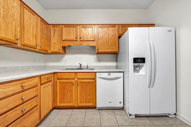 6617 Hartman Ct, Roanoke, VA 24019 - kitchen featuring white appliances, light countertops, light tile patterned floors, and brown cabinets