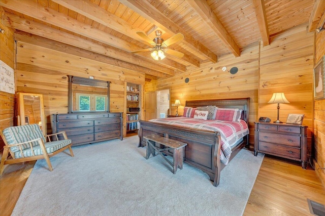1769 Scenic View Rd, Moneta, VA 24121 - bedroom with a wooden ceiling with exposed beams, wood walls, and wood finished floors