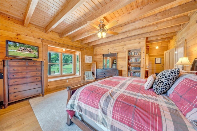 1769 Scenic View Rd, Moneta, VA 24121 - bedroom featuring wooden walls, wood finished floors, and a wood ceiling with exposed beams